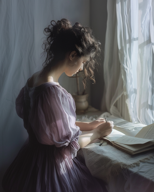 rita_79524_dark_haried_woman_in_pale_purple_dress_sitting_at_de_fc673e64-0355-481e-be86-6da38c892217